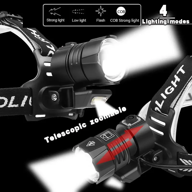 Мощный светодиодный налобный фонарь XHP100 18650 XHP90 перезаряжаемый яркая лампа для