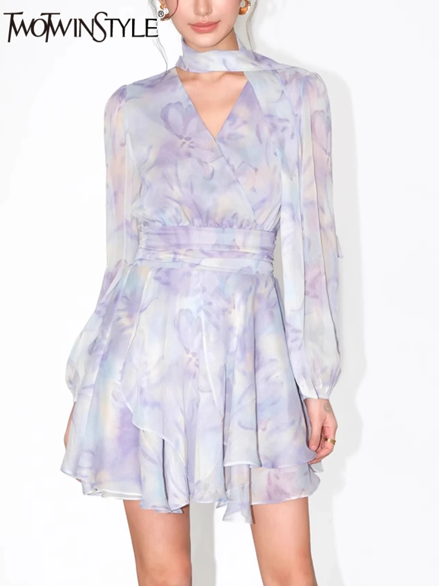 TWOTWINSTYLE свободные платья на шнуровке с цветными блоками для женщин лоскутное