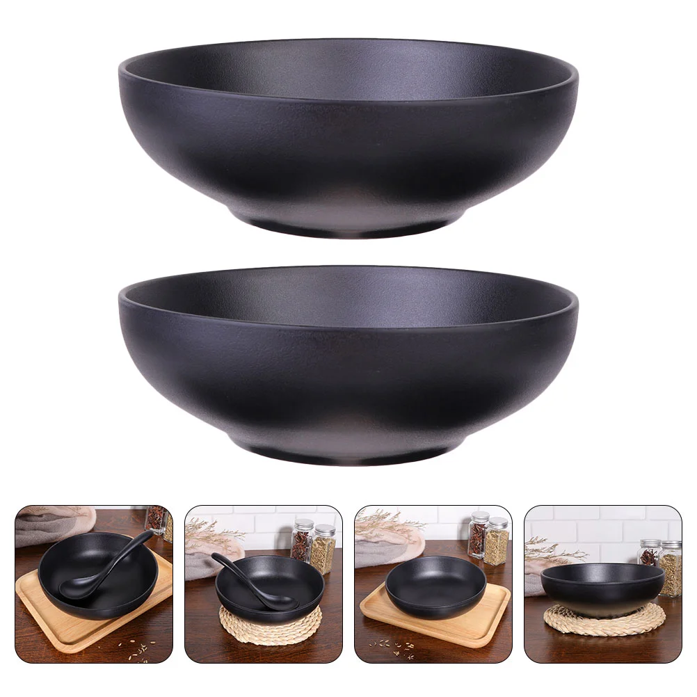

2 Pcs Imitation Porcelain Rice Bowl Stainless Steel Serving Utensils Round Bowls Soup Bowl Chinese Bowl Melamine Dessert Bowl