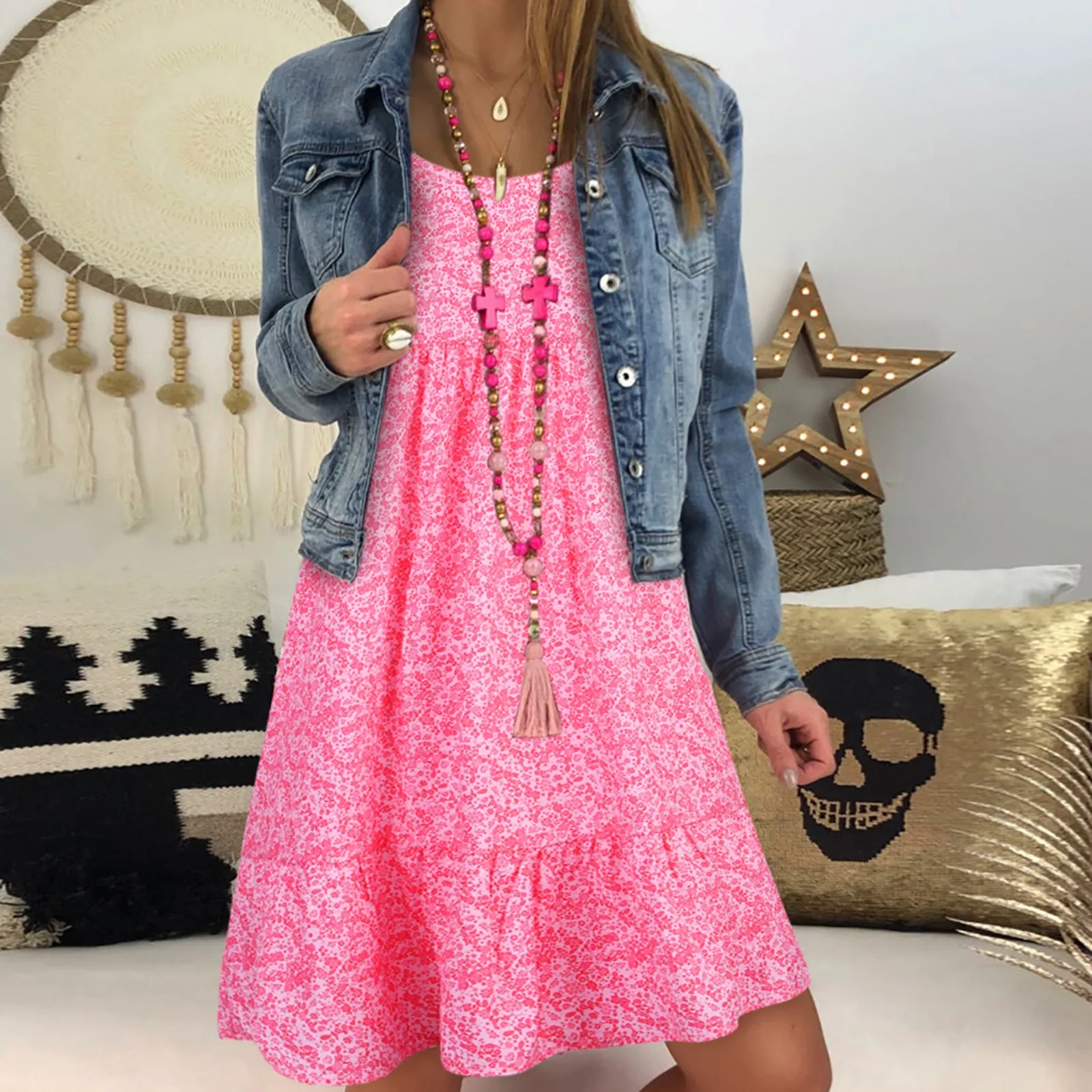 

Женское пикантное свободное мини-платье с принтом и рукавами с оборками, летнее Повседневное платье для женщин, белое Повседневное платье д...