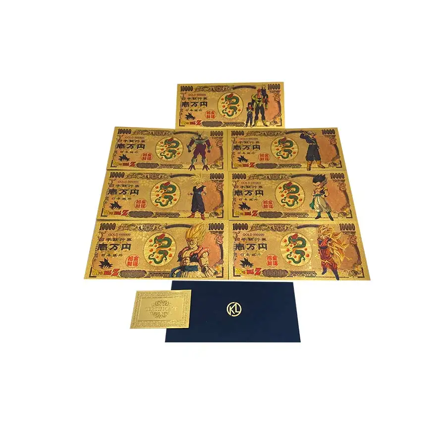 

10pcs/lot New Japan Dragon DBZ Anime Cartoon 10000 Yen Gold plastic Banknote for for classic childhood memory Collection Gift