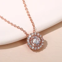 new trendy rose gold round pendant necklaces for women shine white cz stone inlay link chains fashion jewelry wedding party gift