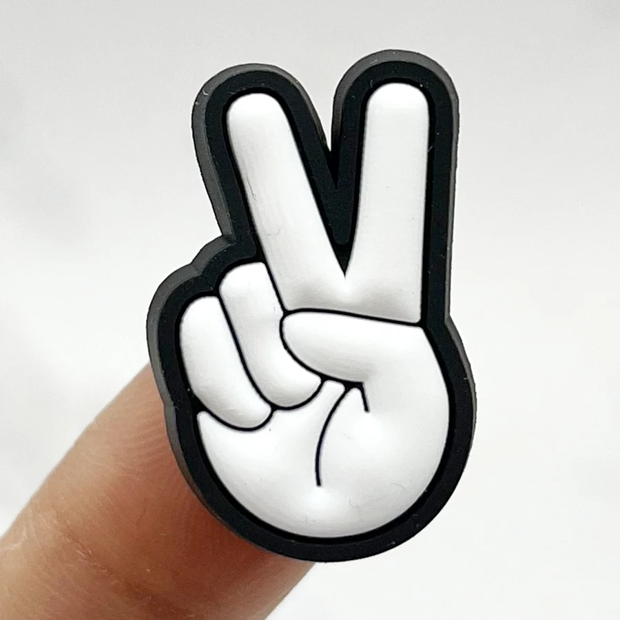 Novelty 1pcs Cartoon Victory Gesture PVC Shoe Charm Accessories Diy Shoe Buckle Decor Flower Fit Pins Croc Charms JIBZ Kid Gift
