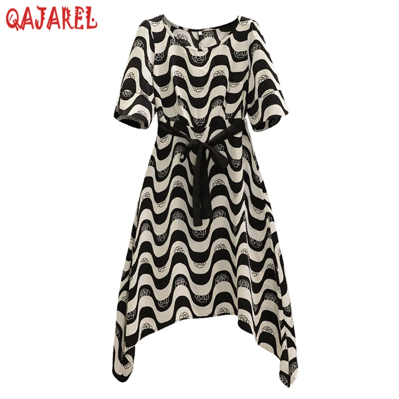 

2023 Black Print Striped Chiffon Midi Dress Women Boho Fashion Light Casual Dress Summer Korean Elegant Bodycon Party Nightdress