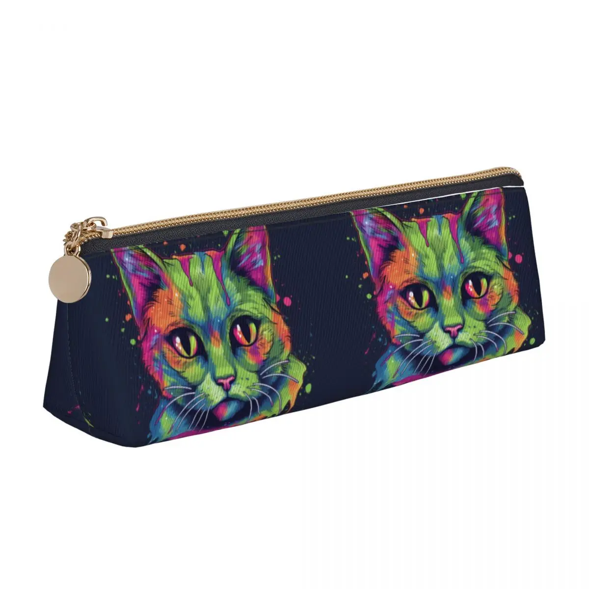 

Cat Triangle Pencil Case Psychadelic Grafitti Retro Zipper Pencil Box Teenager Elementary School Leather Pen Pouch