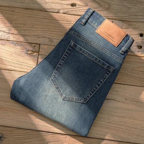 Мужские прямые джинсы с высокой талией, синие и черные прямые повседневные джинсы стрейч из хлопка в стиле ретро, весна-осень 2024