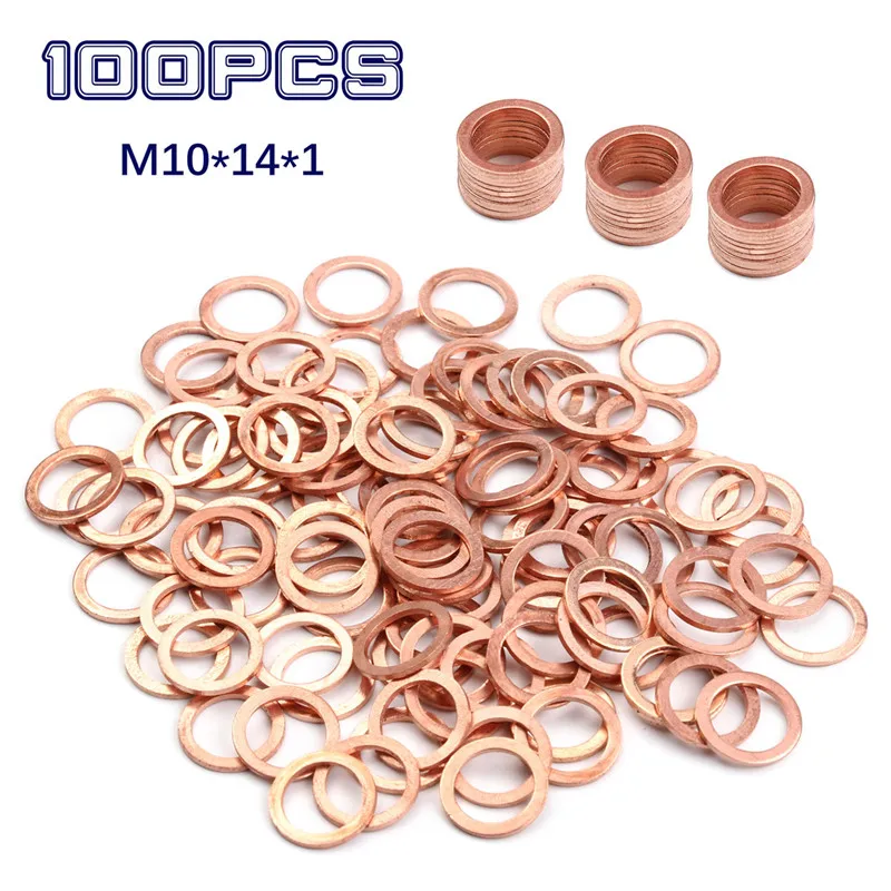 100/50/20/10pcs 10x14x1mm Copper Sealing Washer Solid Gasket Sump Plug Oil For Boat Crush Washer Flat Seal Ring Tool Kit