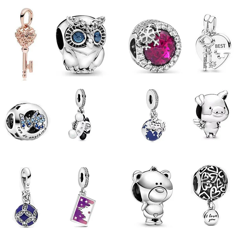 

100% Silver Color charms Cute Owl Letters Castle Postcard Pendant Charms fit Original Pandora Beads Bracelet silver jewelry
