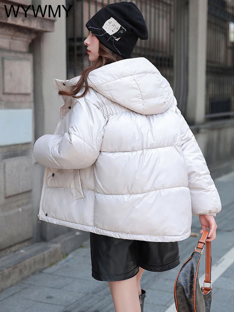 Korean Style Winter Down Jacket Women Oversized Parkas Loose Hooded Female Puffer Jackets Short Padded Solid Womens Down Coat