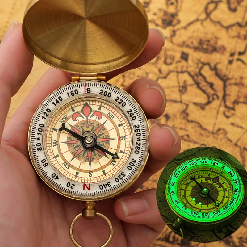 

Медный навигационный компас, уличный водонепроницаемый, для альпинизма, походов, люминесцентный флип-компас, уличный инструмент