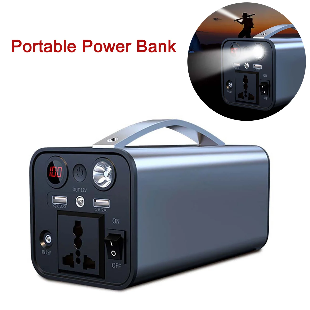 220V Power Bank Generator Battery Charger 180W Portable Power Station Outdoor Emergency Power Supply Camping Inverter