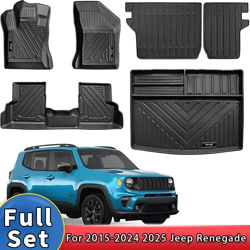 Фото Коврики из ТПЭ, грузовые вкладыши для Jeep Renegade 2015-2024 2023, аксессуары, коврик для спинки багажника, полный комплект, всепогодный защитный коврик №1