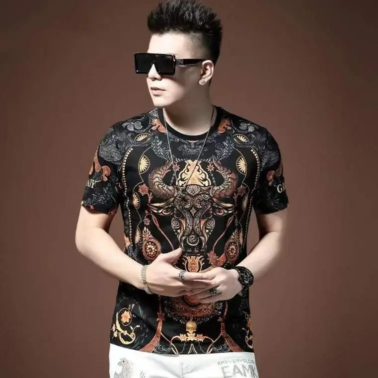 

2022 men's summer round neck color short sleeve ins printed t-shirt
