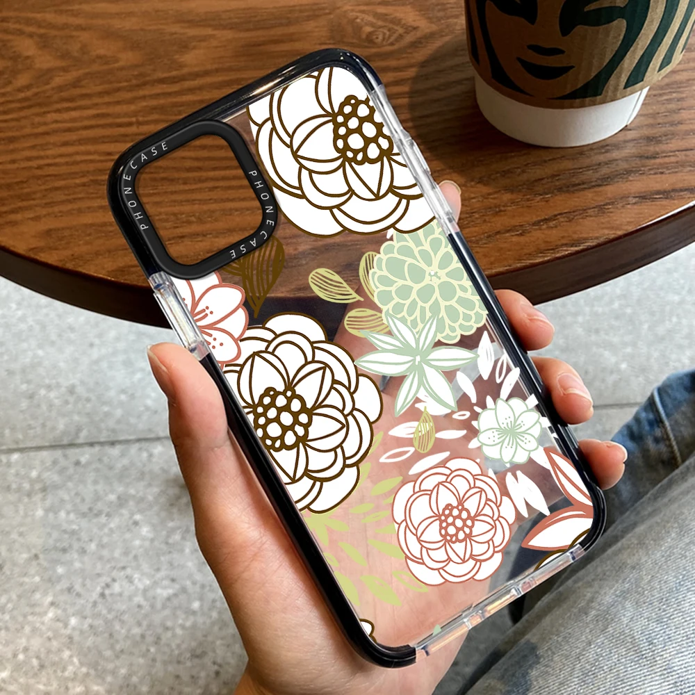 

Flowers Floral Case for iPhone 14ProMax 14Plus 13Pro 12Pro 11 Pro Max Luxury Transparent Cover for iPhone 14 13 12 11 Capinha