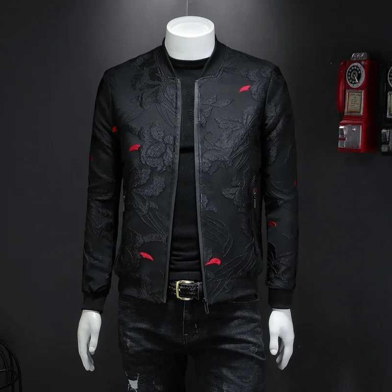 

2023 Autumn New Floral Jacket Men Fashion Vintage Business Bomber Jacquard Jacket Masculinas Casual Slim Jacket Coat Man M-4XL