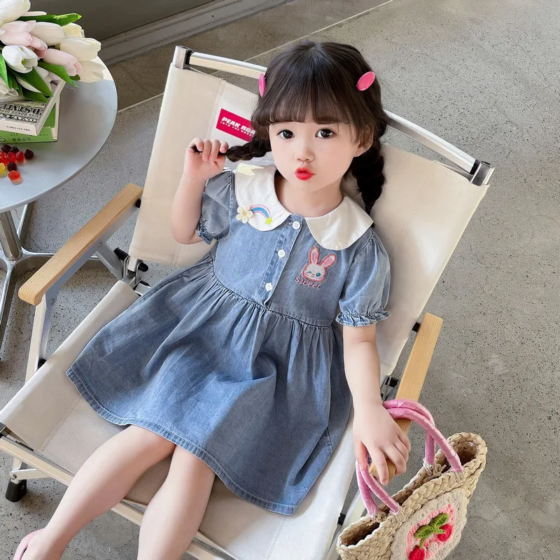 

Girls' Spring 2023 New Rabbit Denim Dress Children's Fashion Fashionable Dress