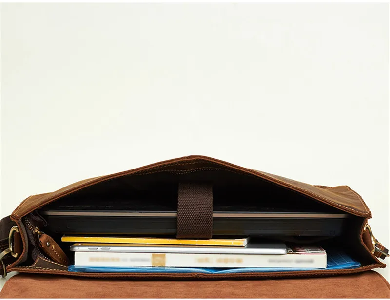 Vintage Crazy Horse cowhide Men's Business Briefcase Daily Work Office 15.6-inch Laptop genuine leather Shoulder Messenger Bag