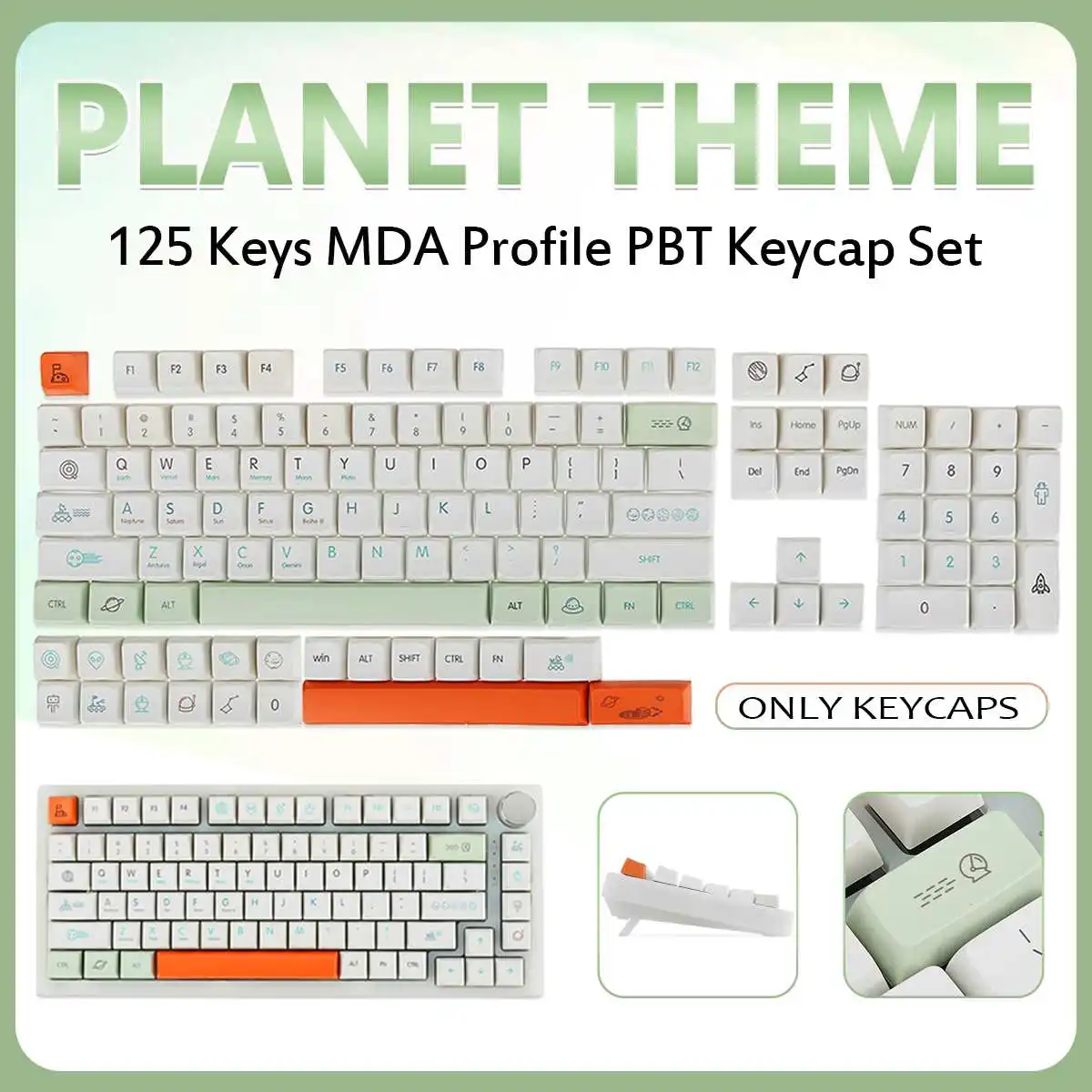 

HOT 125 Keys PBT Keycap DYE-Sublimation MDA Profile Planet Theme Personalized Keycaps is For MX Switch Mechanical Keyboard