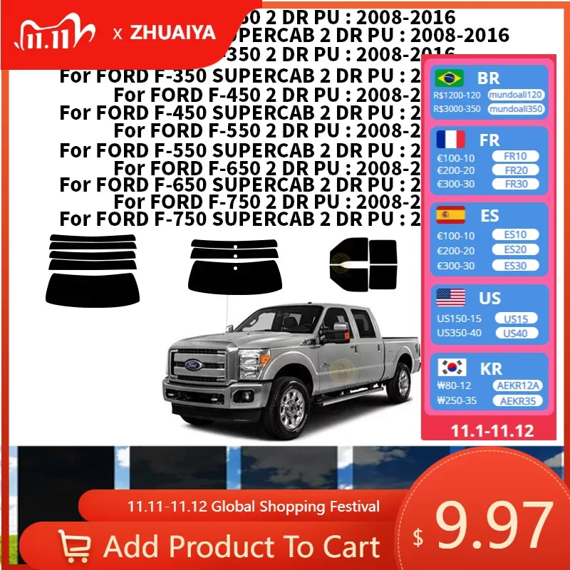 

Нанокерамическая Автомобильная УФ-пленка Precut для окон, автомобильная пленка для окон FORD F-550 SUPERCAB 2 DR PU 2008-2016