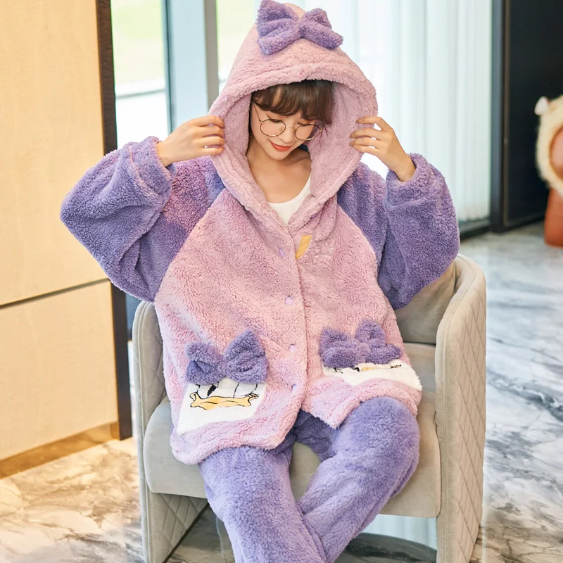 FUNISHI пижама женская Pajama Set Inspissate Coral Fleece Pijama Winter Pajamas Mujer Plush Hooded Medium Style Plus Size XXXL
