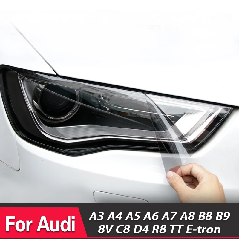 2Pcs Car Headlight Protective Film Smoked Black TPU Sticker For Audi A4 8V A3 B8 B9 A5 A6 C8 A7 A8 D4 TT E-tron R8 Accessories 2Pcs Car Headlight Protective Film Smoked Black TPU Sticker For Audi A4 8V A3 B8 B9 A5 A6 C8 A7 A8 D4 TT E-tron R8 Accessories
