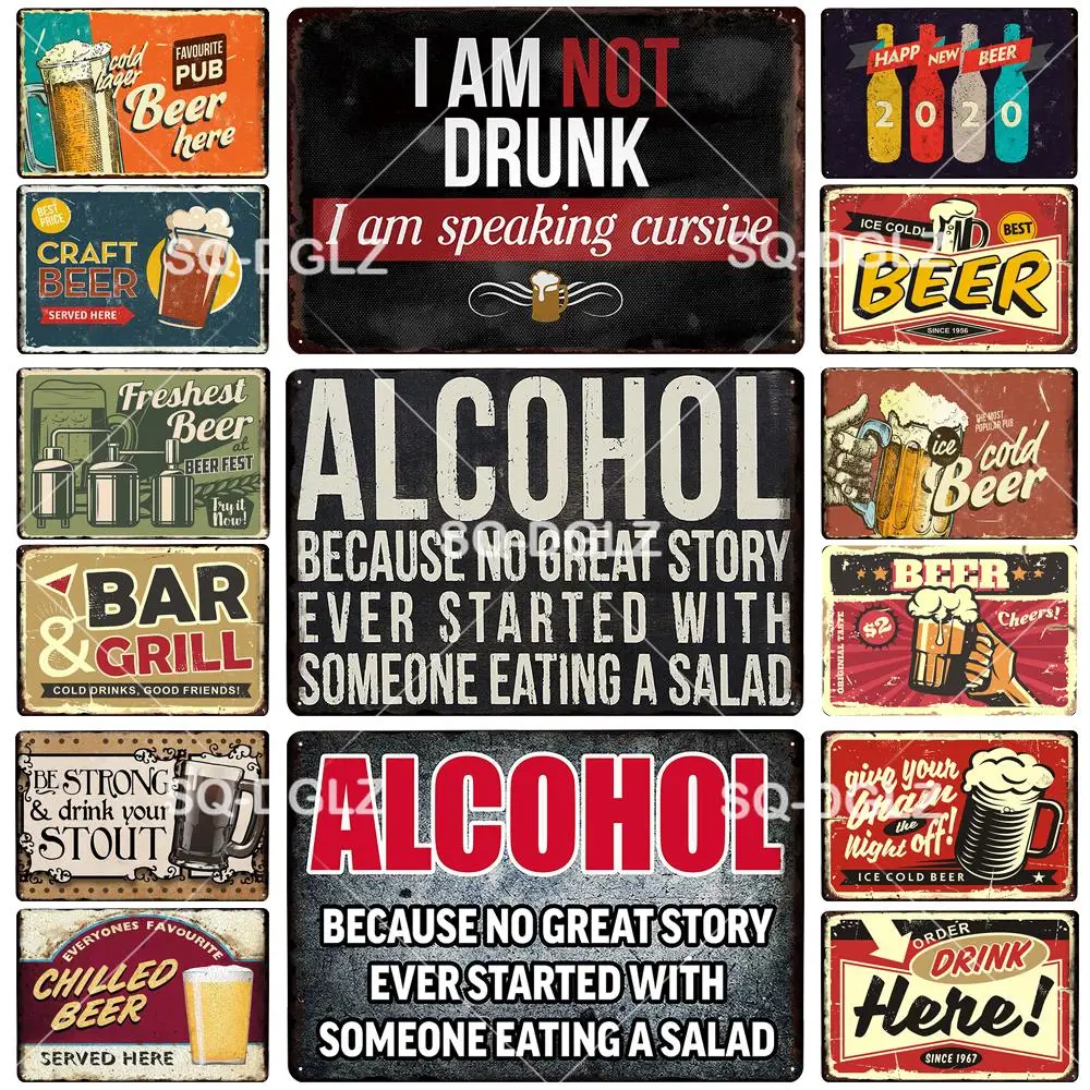 

Alcohol Metal Sign Plaque Metal Vintage Decor Metal Painting Pub Bar Decoration Tin Sign Plate Poster Home Decor Wall Sticker A1