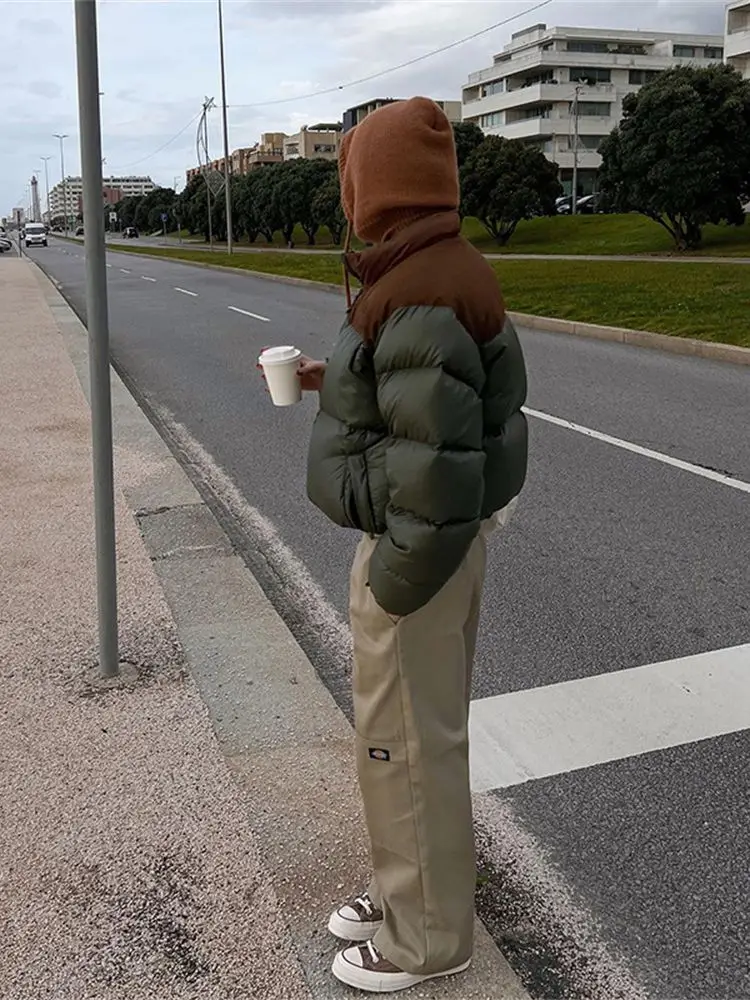 Trendy Contrast Color Cotton Clothes Short Woman Flight Jacket 2022 Autumn/Winter Women's Coat Puffer Jacket Women Parkas