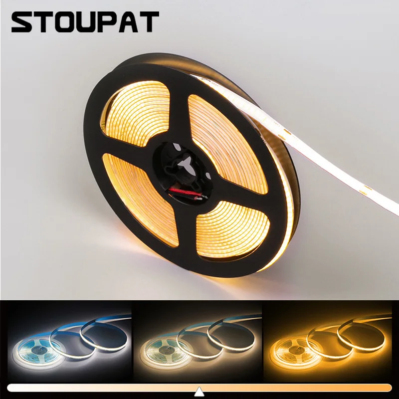 

CCT COB LED Light Strip DC24V 10mm 608LEDs High Density Flexible RA90 3000K-6000K Linear Dimmable Dual Color FOB Warm White