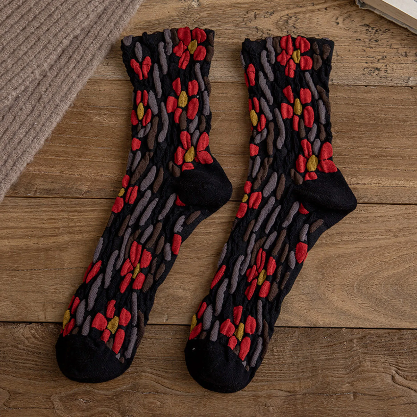 

Women Autumn And Winter Retro Ethnic Style Socks French Jacquard Mid Tube Socks over The Knee Socks Skeleton