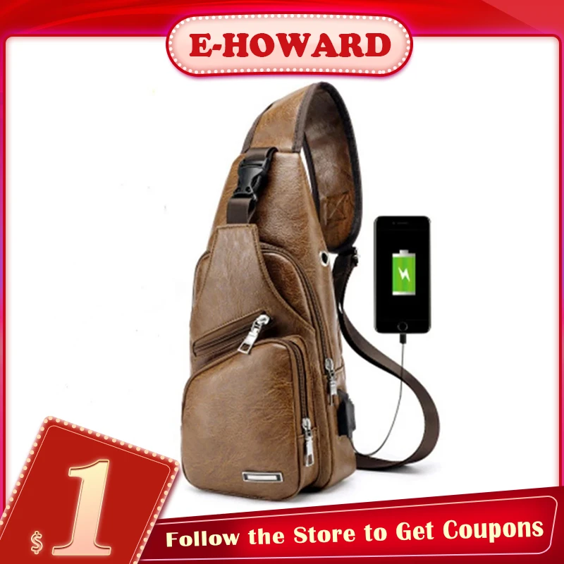 2022 new crossbody chest bags men usb charging headphone plug waist bags pu leather and canvas shoulder bag boy diagonal package free global shipping