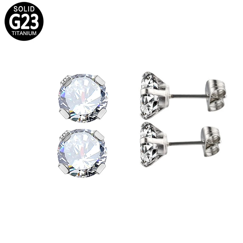 

ASTM F136 Titanium High Polished Prong Set Round CZ Earring Stud Piercing Earrings Studs Earlobe 3-5mm Zirconia Ear Ring Jewelry