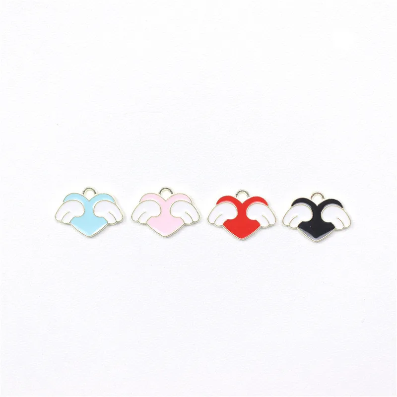 

10pcs/lot Colorful Heart Wings Enamel Charms Pendant DIY Necklace Earrings for Jewelry Making Accessories