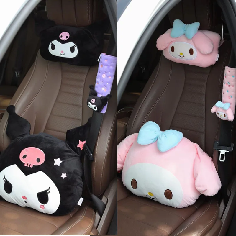 

Cute Sanrio Throw Pillow Waist Anime Kuromi My Melody Head Cushion Safety Belt Cover Car Neck Headrest Pillow Car Decorations