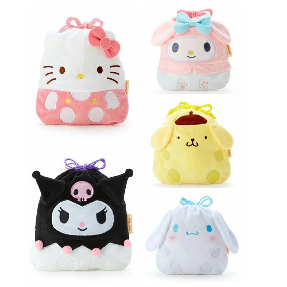 

Kawaii Sanrios My Melody Cinnamoroll Kuromi Hellokittys Purin Cute Cartoon Mini Drawstring Pocket Anime Household Storage Bags