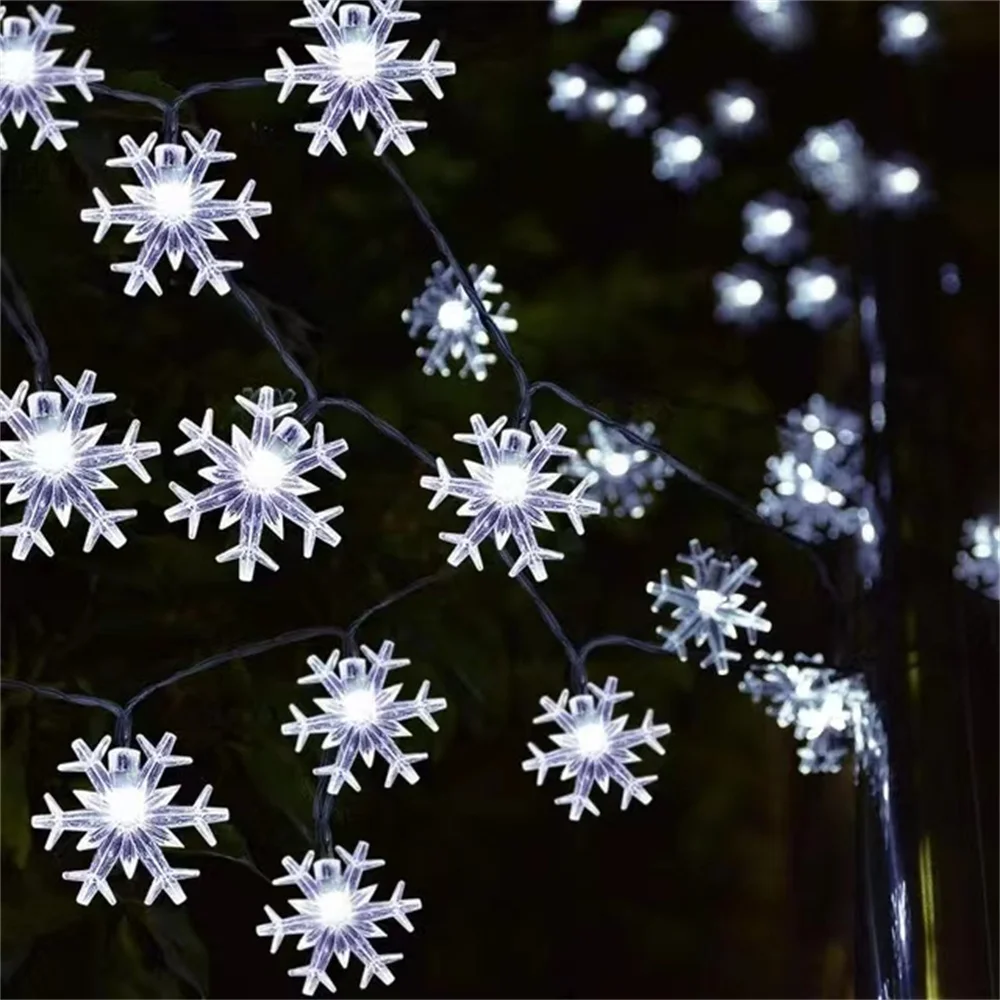 Christmas Decor Room Decoration Accessories Led Festoon Snowflake Snow String Lights 10M 100LED Battery Operated Waterproof IP6