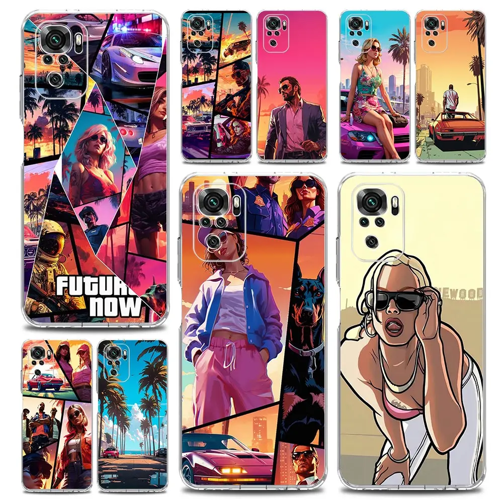 Чехол для телефона G-GTA 6G-Grand Theft Xiaomi Redmi Note 13 12 5G 9S 9 8 10 11 Pro 4G 9T 13C 12C 10C 9C 9A 7 прозрачный