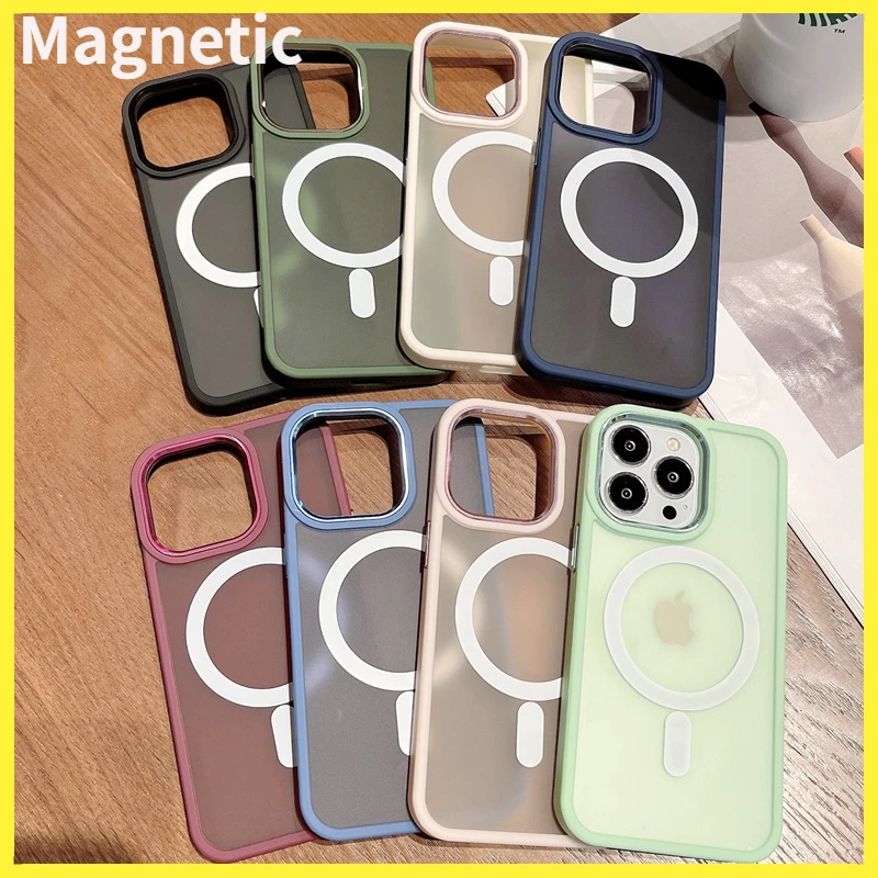 

For Magsafe Magnetic Wireless Charging Plating Phone Case For IPhone 14 Plus 11 12 Pro 13 Pro Max Black Soft Acrylic Cover Cases