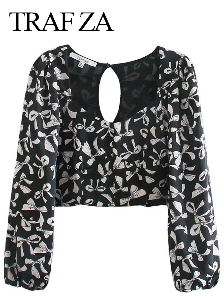 

Женская блузка с бантом, квадратным вырезом и длинным рукавом