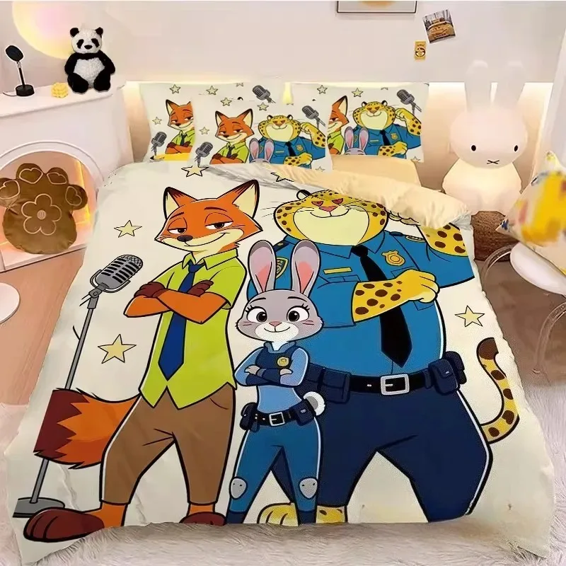 Фото Комплект постельного белья с героями мультфильма Zootopia, мягкий пододеяльник с 1/2 наволочками для детей и взрослых, пододеяльник с Джуди и Ником, микрофибра №1