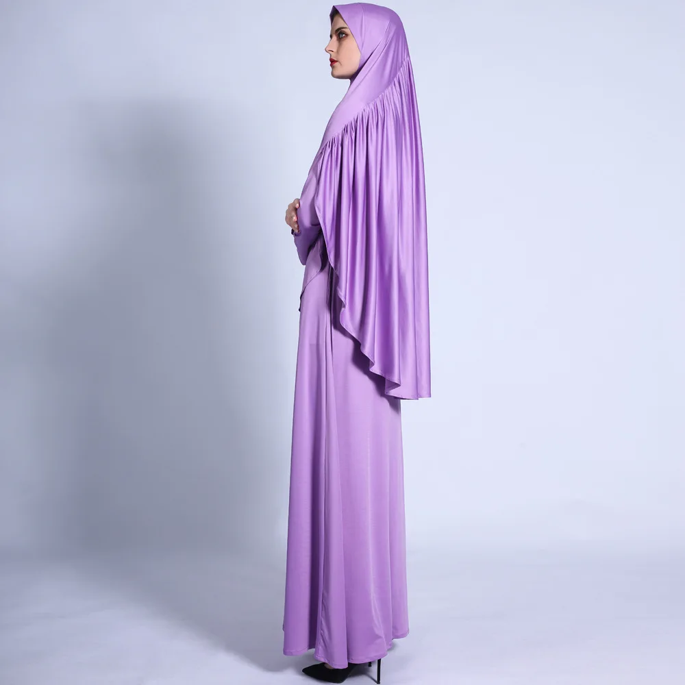 Robe Femme Musulmane Ramadan Pleated Headscarf Set Large Swing Dress Retro Muslim Dress Solid Abaya Turkey Muslim Fashion Robes