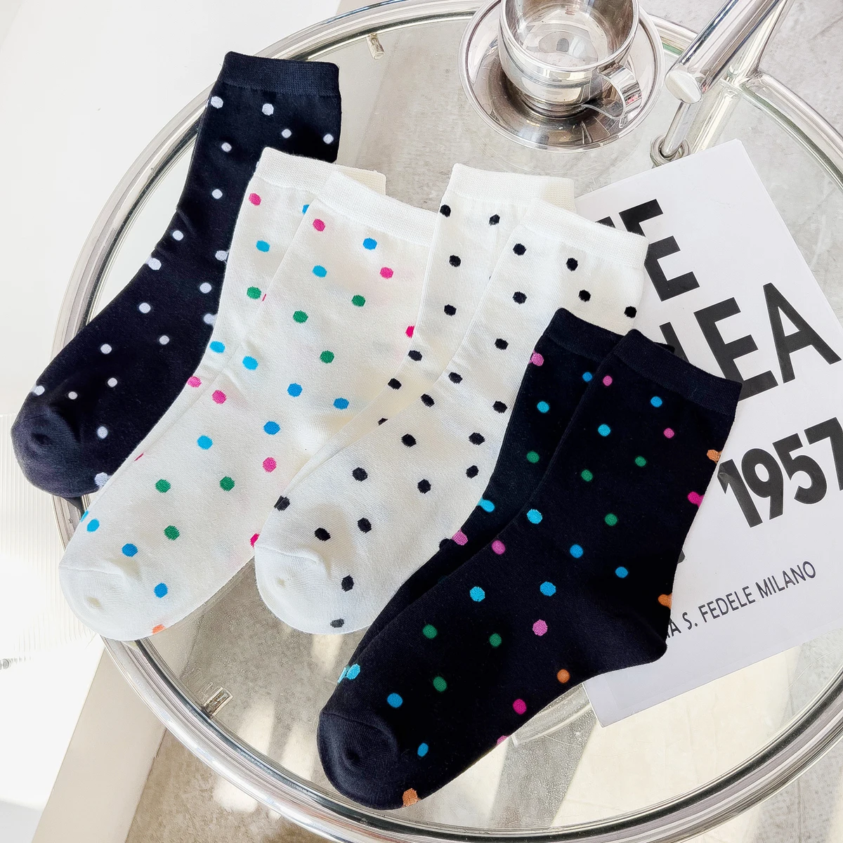 Носки женские Короткие хлопковые в горошек 4 пары