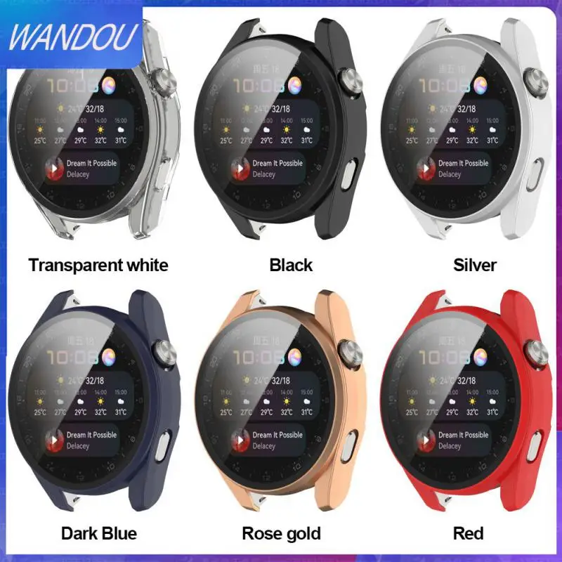 

Anti-fall Pc Hard Shell Tpu Soft Rubber Dustproof Protective Case All-in-one Tempered Film For Huawei Watch3 New