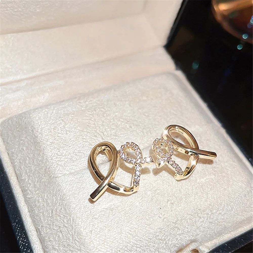 

S925 Silver Needle Asymmetrical Zircon Love Earring Real Gold Electroplated Fashion Premium Earrings Ins Wind Earring Wholesale