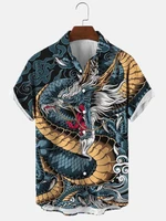 molilulu mens fashion vintage clothing vintage dragon print casual breathable short sleeve hawaiian shirt