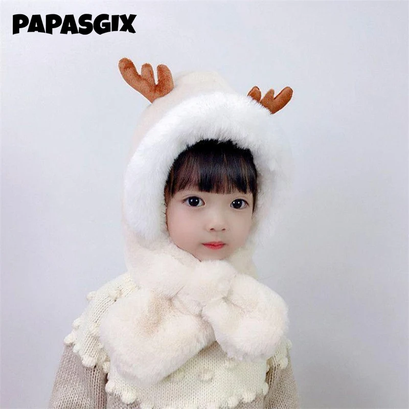 

Autumn And Winter Children's Hat Scarf A Cute Plush Christmas Baby Hat Baby Ear Protection Boys And Girls Deer Hats 10 Months-6Y