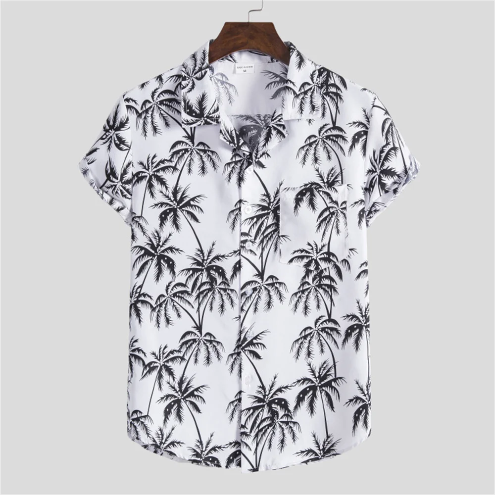 Summer Fashion Men's Hawaiian Shirt Printed Short Sleeves Tops Men Large Size Beach Floral Pattern Blouse M-3XL