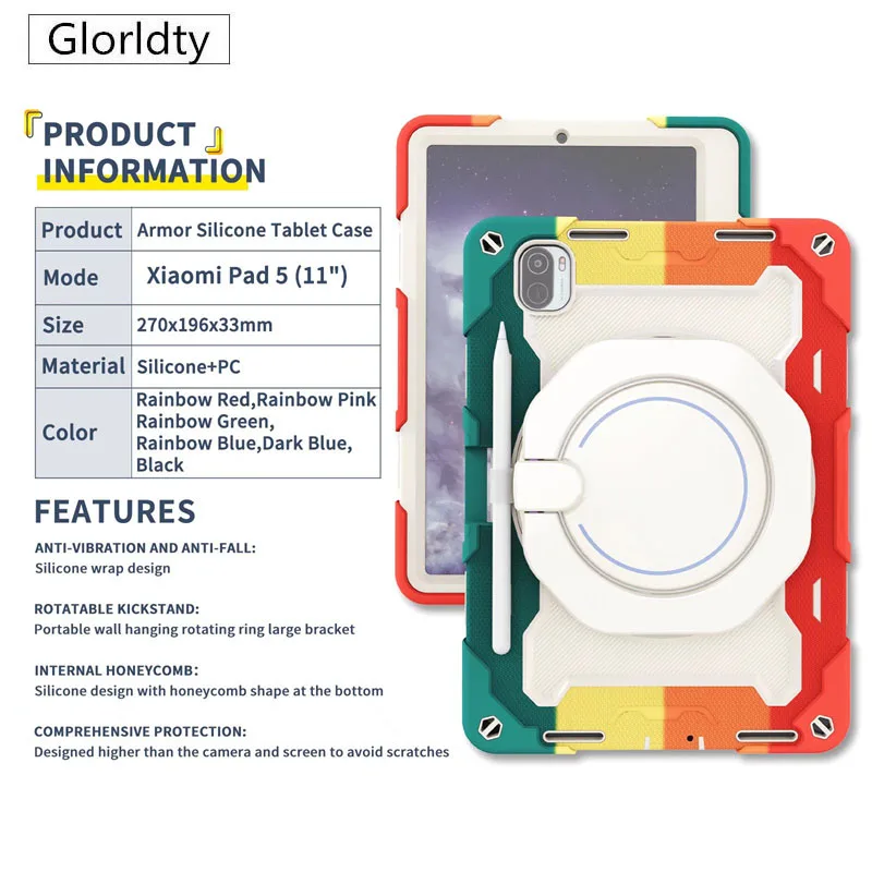 

Heavy Duty Shockproof Case For Xiaomi Mi Pad 5 Pro 2021 11 Inch Tablet PC Kickstand Silicon Cover Cases