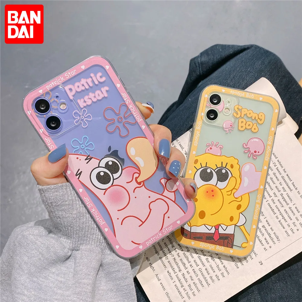 

Bandai Cute SpongeBob and Patrick Star Couple Clear Silicon Phone Case For iPhone XR Xs Max 8 Plus 11 12 13 Pro Max Cover