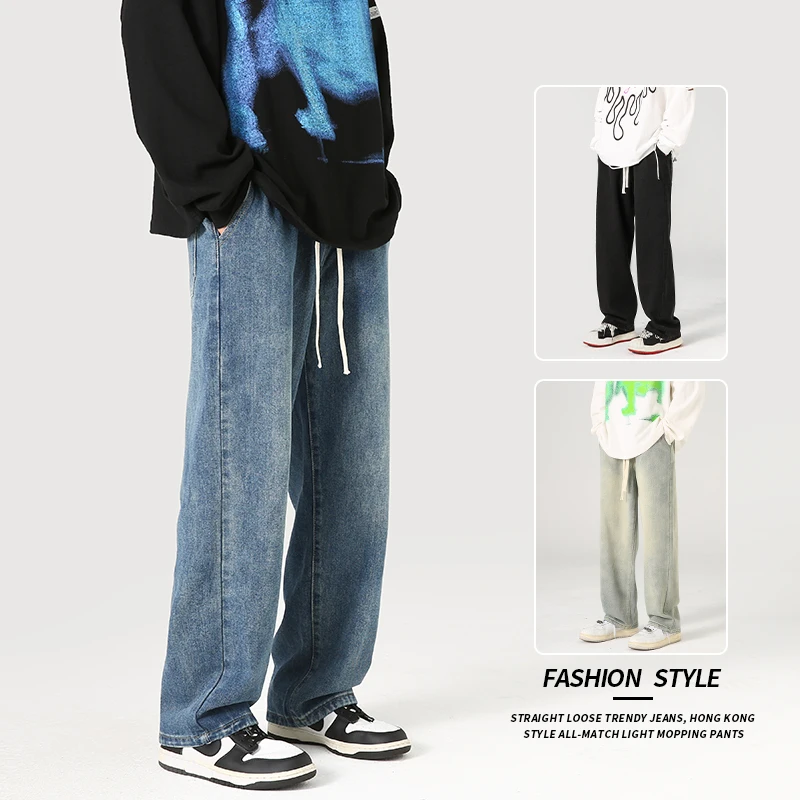 

Men's Classic Trend Regular Fit Fleece Jeans Business Fashion Loose Casual Brand Plus Velvet Thick Warm Pants Advanced Wear