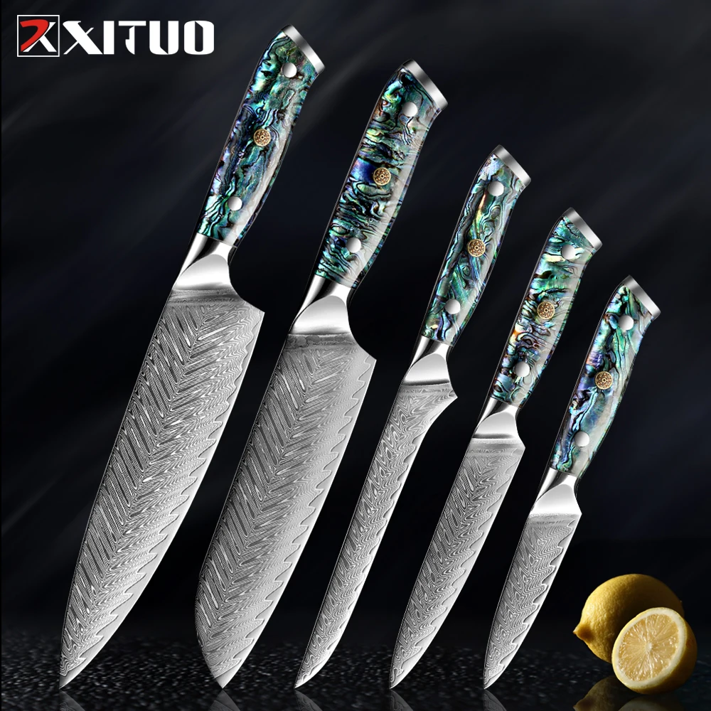 

XITUO Damascus Kitchen Knife Set Japanese Chef Knife Santoku 1-5pc Fruit Vegetable Boning Slicing Meat Cleaver Knives Cooking